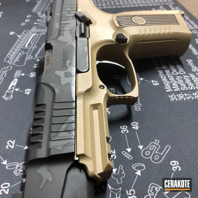 Custom Camo Pistol Cerakoted Using Desert Sand, Sig™ Dark Grey And Graphite Black