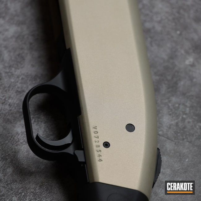Mossberg Shotgun Cerakoted Using Bright Nickel And Graphite Black