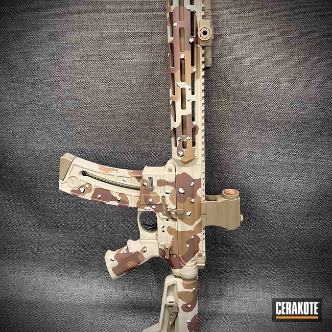Chocolate Chip Camo Smith & Wesson M&p15 Cerakoted Using Troy® Coyote Tan, Multicam® Dark Brown And Bright White