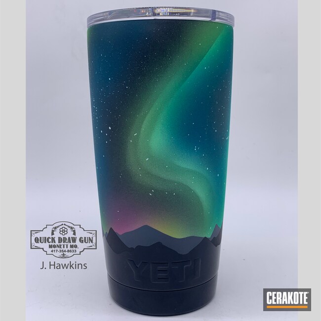 Galaxy Themed Yeti Cup Cerakoted Using Parakeet Green And Graphite Black