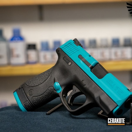 Powder Coating: Firearm,Smith & Wesson,Smith & Wesson M&P Shield,.9,Blue,S.H.O.T,Pistol,AZTEC TEAL H-349