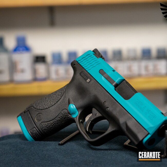 Cerakoted: S.H.O.T,AZTEC TEAL H-349,Smith & Wesson,Firearm,Blue,Pistol,Smith & Wesson M&P Shield,.9