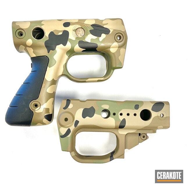 Custom Camo Set Of Vision Ai/ao Grip Panels Cerakoted Using Armor Black, Forest Green And Mcmillan® Tan