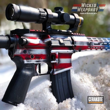 Distressed American Flag Themed Ar Cerakoted Using Stormtrooper White, Usmc Red And Blue Flame