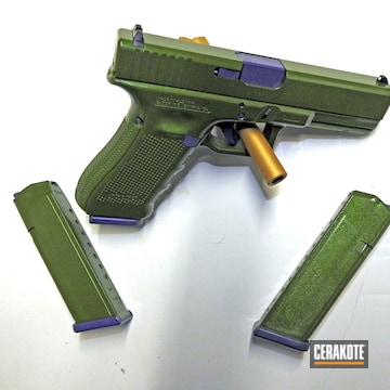 Glitter Glock 17 Cerakoted Using Cerakote Fx Hunter, Multicam® Dark Green And Bright Purple