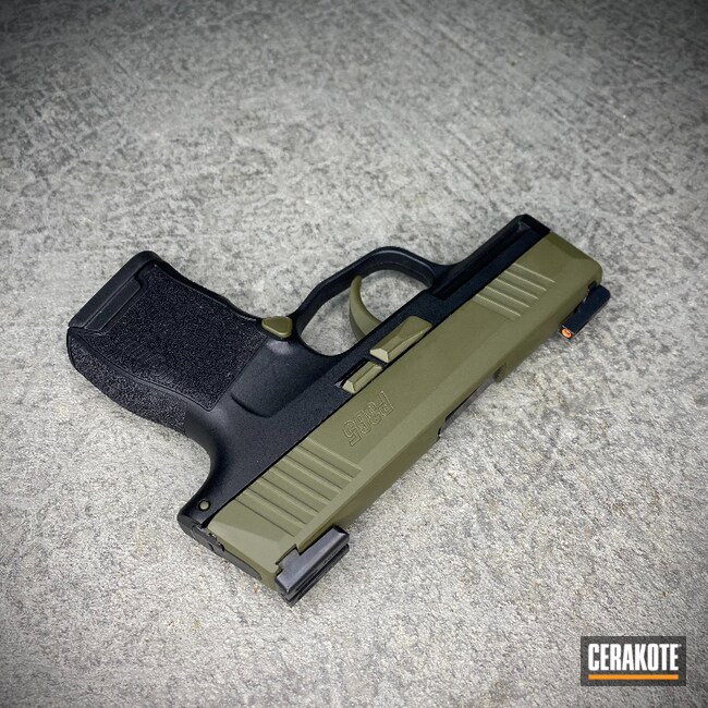 Cerakoted: S.H.O.T,Sig P365,Conceal Carry,Sniper Green H-229,Accents,p365,Sig Sauer,Firearms,Slide,Handgun