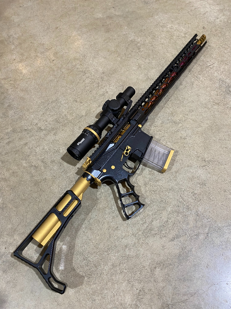 Ceramic Rifles Rifle Coated in a High Gloss Ceramic Clear and Gold Finish | Cerakote