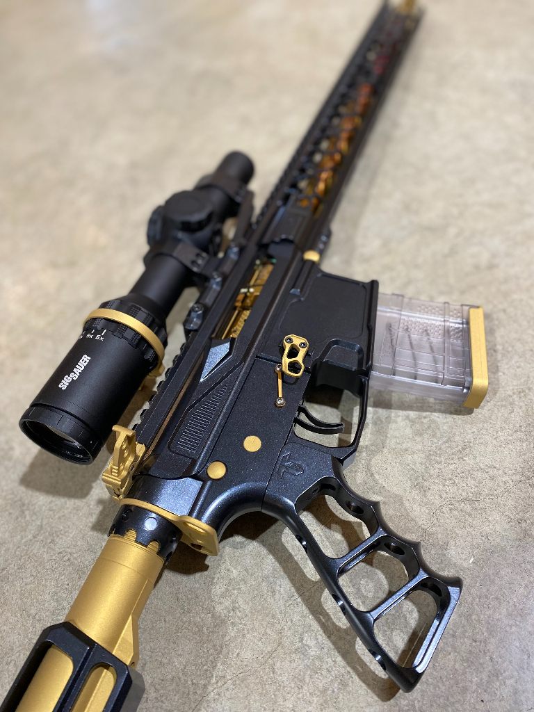 Ceramic Rifles Rifle Coated in a High Gloss Ceramic Clear and Gold Finish | Cerakote