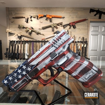 Cerakoted Kel-tec® Navy Blue, Graphite Black, Stormtrooper White And Usmc Red Distressed American Flag Pistol