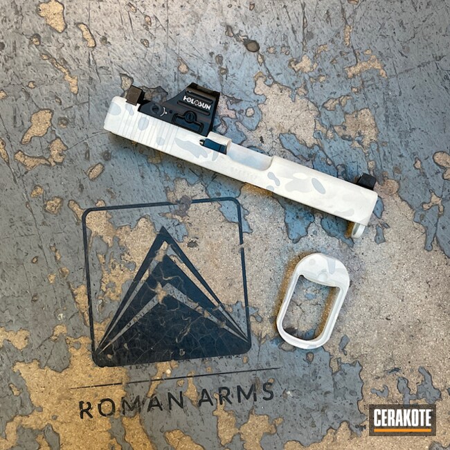 Custom Camo Glock 19 Slide Cerakoted Using Multicam® Dark Grey, Snow White And Battleship Grey