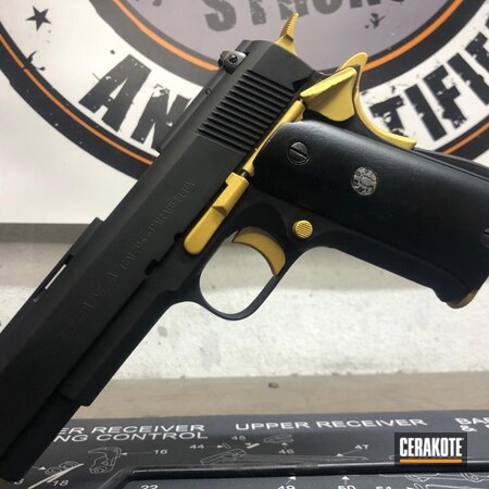 Powder Coating: Firearm,Graphite Black H-146,S.H.O.T,CERAKOTE GLACIER GOLD  C-7800,Llama