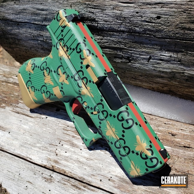 Gucci Glock Cerakoted Using Squatch Green, Usmc Red And Gold