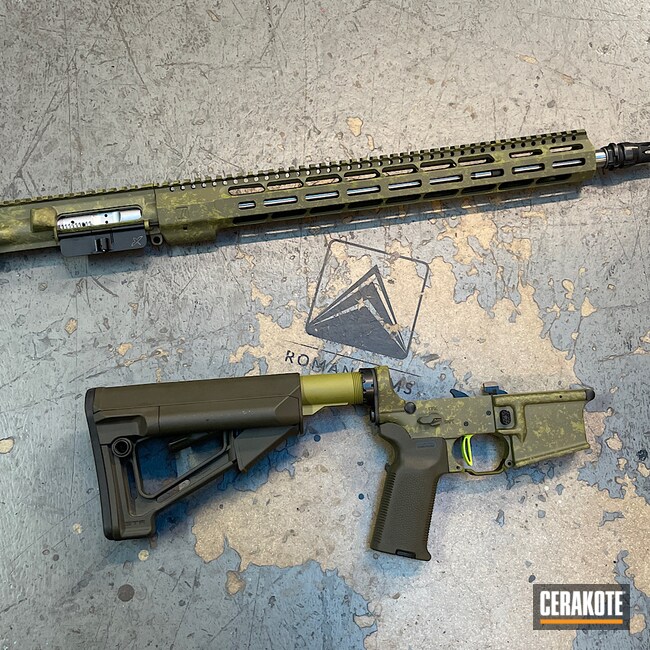 Cerakoted: S.H.O.T,Custom Mix,Rifle,Tactical Rifle,.223,Zev technologies,PARAKEET GREEN H-331,MAGPUL® O.D. GREEN H-232,Match Anodized,Zev,5.56,Green Ano Mimic,ZEV-FL,Electric Yellow H-166,Graphite Black H-146,MOSS E-210,SBR,Anodizing