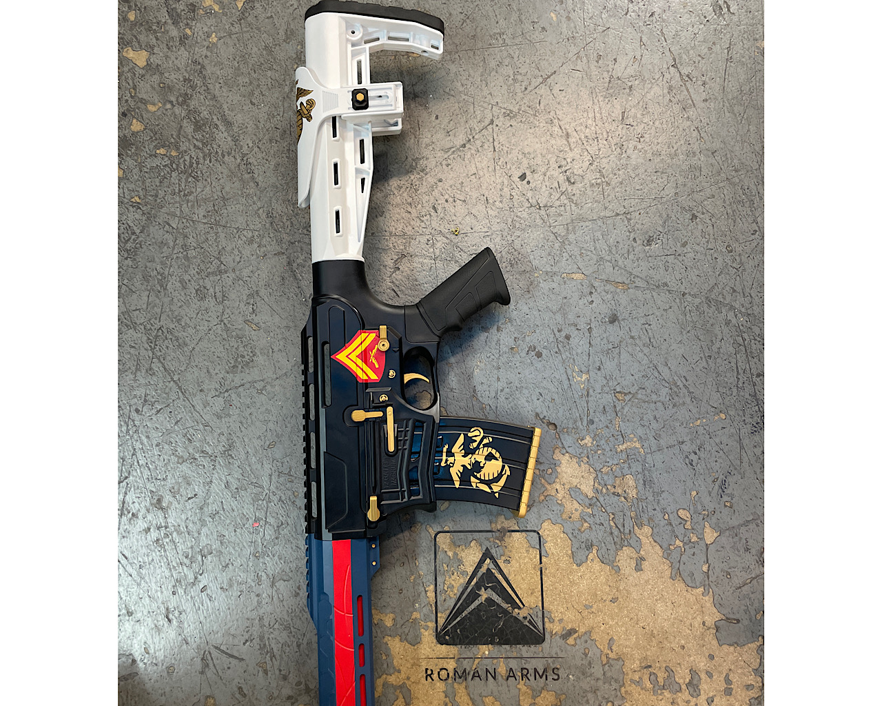 Socom Blue Tactical Shotgun Cerakoted using SOCOM Blue, USMC Red and Bright White ...