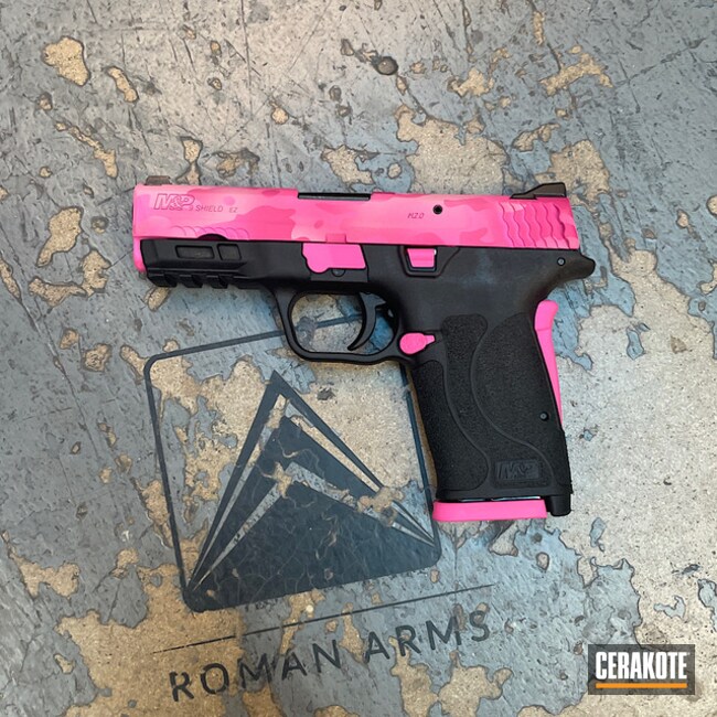 Pink Camo Smith & Wesson M&p Shield Cerakoted Using Bazooka Pink, Sig™ Pink And Prison Pink