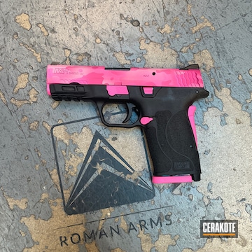 Pink Camo Smith & Wesson M&p Shield Cerakoted Using Bazooka Pink, Sig™ Pink And Prison Pink
