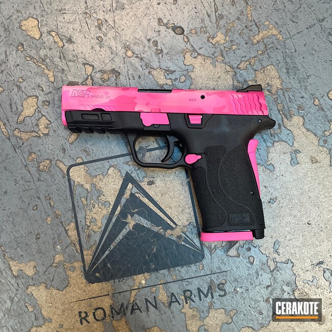 Cerakoted: S.H.O.T,Pink,SIG™ PINK H-224,Smith & Wesson M&P,Custom Camo,Bazooka Pink H-244,M&P Shield 9mm,Smith & Wesson,Happy Wife Happy Life,Girls Gun,Camo,Prison Pink H-141,M&P Shield EZ,Pink Camo,Ladies