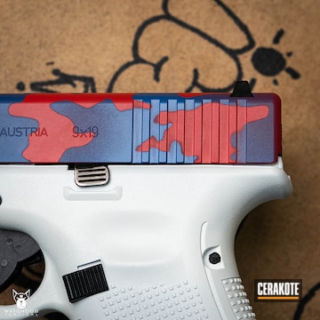 Custom Camo Glock 19 Gen 5 Cerakoted Using Stormtrooper White, Usmc Red And Titanium
