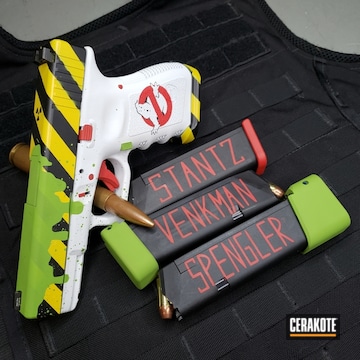 Ghostbusters Themed Glock 23 Cerakoted Using Usmc Red, Bright White And Zombie Green