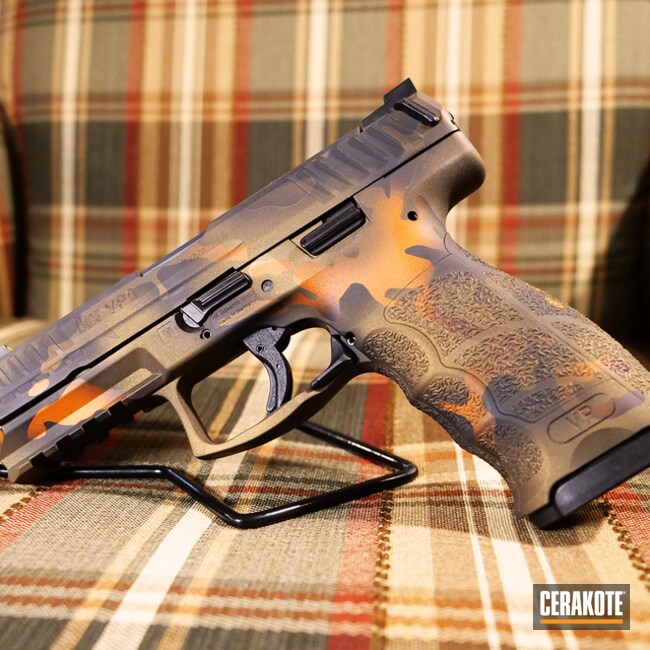 Heckler & Koch Vp9 Pistol Cerakoted Using Hunter Orange, Midnight Bronze And Graphite Black