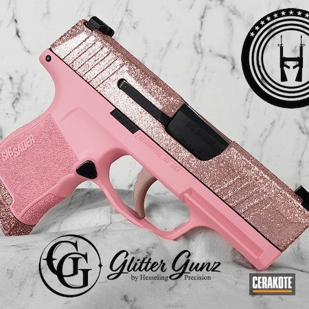 Powder Coating: ROSE GOLD H-327,9mm,Bazooka Pink H-244,Rose Gold,S.H.O.T,Sig Sauer,Pink,Barbie,Two Tone,p365,Glitter Gun,Sparkle,Glitter