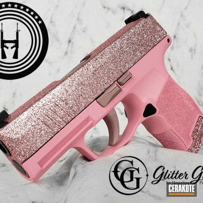 Pink Glittered Sig Sauer P365 Cerakoted Using Bazooka Pink And Rose Gold