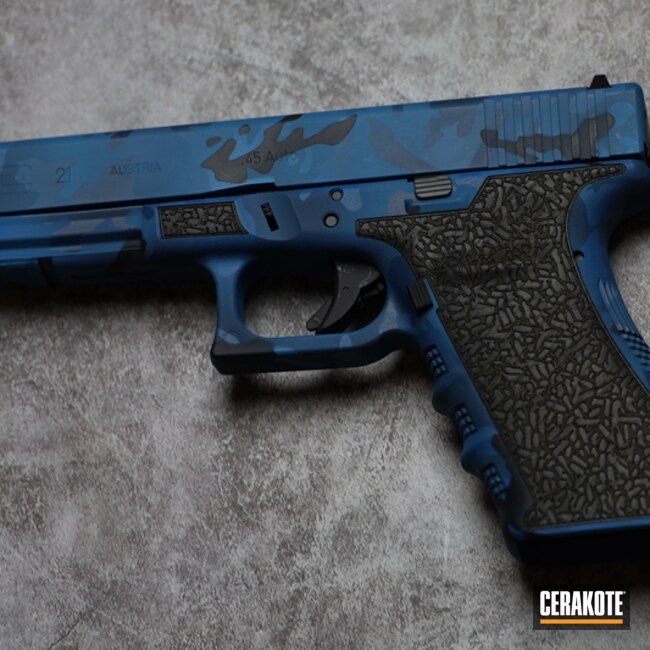 Custom Camo Glock 21 Cerakoted Using Ridgeway Blue, Kel-tec® Navy Blue And Socom Blue