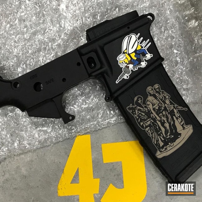 Ar-15 Lower And Mag Cerakoted Using Multicam® Dark Brown, Bright White And Corvette Yellow