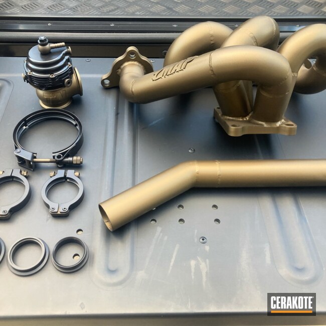 Exhaust Manifold, Dump Pipe And Waste Gate Cerakoted Using Gold, Midnight Bronze And Burnt Bronze