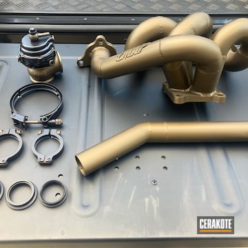 Exhaust Manifold, Dump Pipe And Waste Gate Cerakoted Using Gold, Midnight Bronze And Burnt Bronze