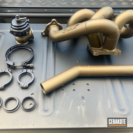 Powder Coating: Gold V-172,Midnight Bronze H-294,Exhaust Manifold,BLACKOUT E-100,Burnt Bronze C-148,Automotive,MICRO SLICK DRY FILM LUBRICANT COATING (AIR CURE) C-110,Headers,Turbo