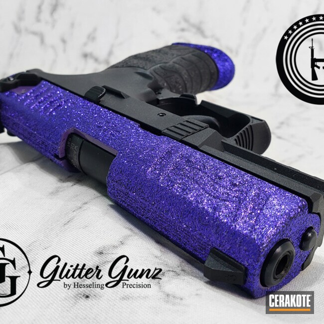 Glittered Walther P22q Pistol Cerakoted Using Bright Purple
