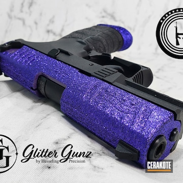 Glittered Walther P22q Pistol Cerakoted Using Bright Purple