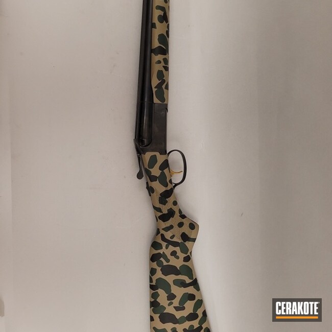 Custom Camo Shotgun Cerakoted Using Highland Green, Coyote Tan And Graphite Black