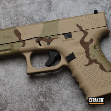 Custom Camo Glock 19 Cerakoted Using Multicam® Dark Brown, Multicam® Pale Green And Light Sand