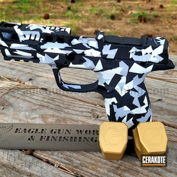 Splinter Camo Smith & Wesson M&p Shield Cerakoted Using Snow White, Battleship Grey And Graphite Black