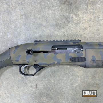Custom Camo Shotgun Cerakoted Using Sniper Green, Sniper Grey And Flat Dark Earth
