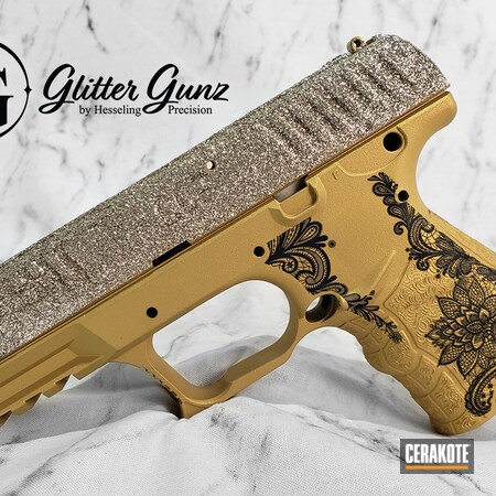 Powder Coating: S.H.O.T,Gold H-122,Flowers,Walther CCP,Laser Engraved,Floral Patterned,Floral,Walther,Glitter Gun,Sparkles,Sparkle,Glitter,Engraved,Lace,CPP