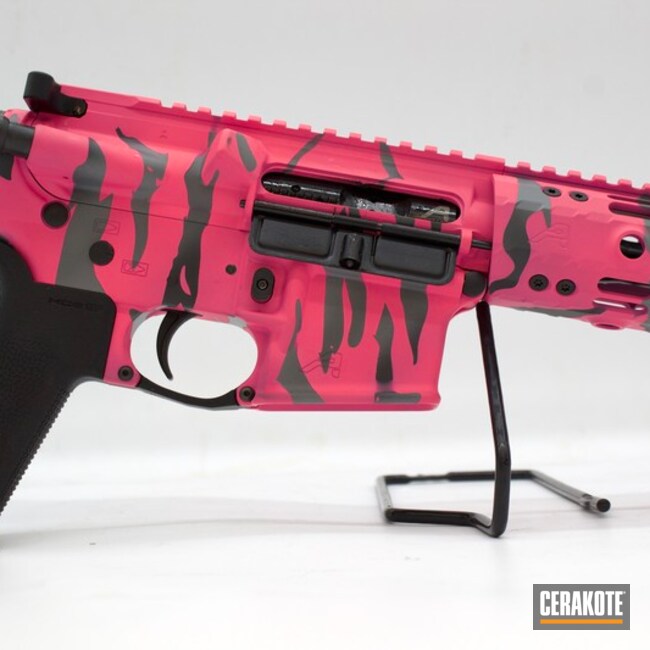 Pink Tiger Stripes Ar Cerakoted Using Armor Black, Storm And Prison Pink