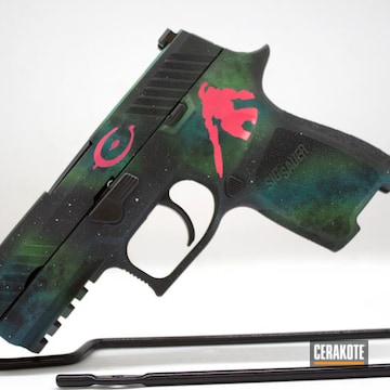Galaxy Themed Sig Sauer Cerakoted Using Bright White, Prison Pink And Parakeet Green