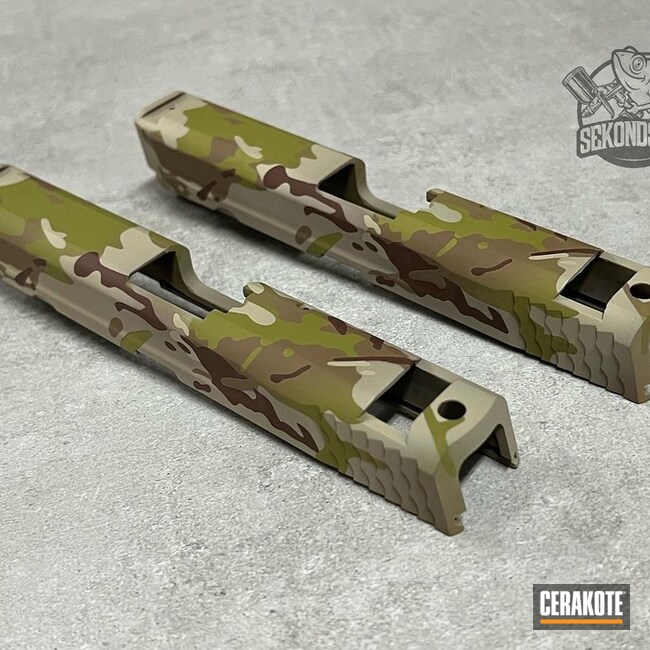 Custom Camo Smith & Wesson M&p Slides Cerakoted Using Barrett® Brown, Multicam® Dark Brown And Mcmillan® Tan