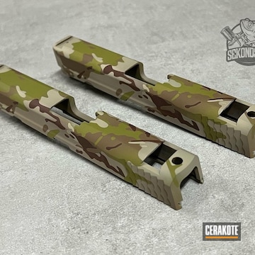 Custom Camo Smith & Wesson M&p Slides Cerakoted Using Barrett® Brown, Multicam® Dark Brown And Mcmillan® Tan