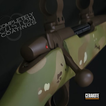 Custom Camo Bolt Action Rifle Cerakoted Using Desert Sand, Multicam® Pale Green And Chocolate Brown