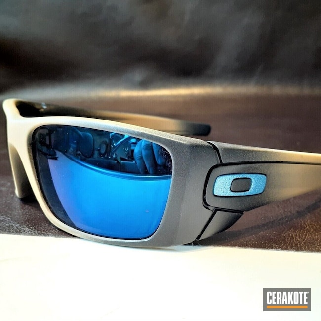 Oakley Fuel Cell Sunglasses Cerakoted using SOCOM Blue and Desert Sand |  Cerakote