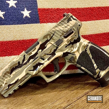 Custom Camo Taurus Pistol Cerakoted Using Gen Ii Desert Sage, Coyote Tan And Gen Ii Matte Brown