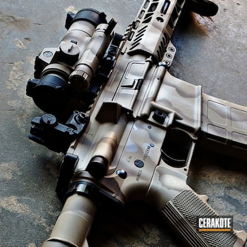 Custom Camo Ar Rifle Cerakoted Using Desert Sand, Light Sand And Chocolate Brown