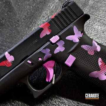 Butterfly Camo Glock 43x Cerakoted Using Graphite Black, Purplexed And Ruby Red