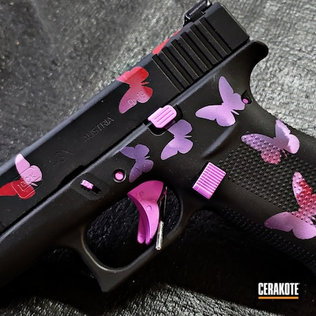Powder Coating: Glock 43,9mm,S.H.O.T,Custom Camo,Bright Purple H-217,RUBY RED H-306,Butterflies,Sunset,Graphite Black H-146,Glock,PURPLEXED H-332,Pistol,Butterfly,g43x