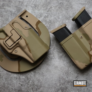 Custom Camo Holster And Magazines Cerakoted Using Desert Sand, Multicam® Pale Green And A.i. Dark Earth