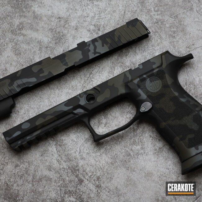 Custom Camo Sig Sauer Pistol Frame Cerakoted Using Magpul® O.d. Green, Sniper Grey And Graphite Black